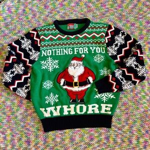 Spencer’s Workshop Santa " Nothing for you! " Ugly Christmas Sweater Medium NWOT